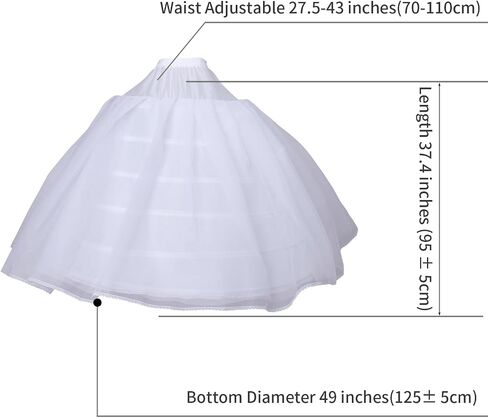 BBSET Women Puffy Crinoline Petticoat 6 Hoop 2 Tulle Layers Skirt Slips Long Underskirt for Quinceanera Wedding Bridal Dress Ball Gown White in Saudi Arabia