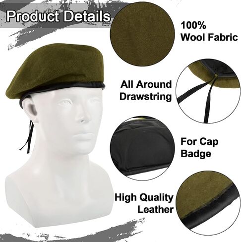 Zhehao 2 Pcs Adjustable Wool Berets Solid Color Military Army Style Berets Beret Hats for Men and Women with Faux Leather Trim (Green, Black) in Saudi Arabia