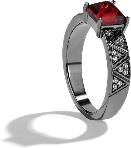 Jewelili Star Wars™ Fine Jewelry DARTH VADER™ Black Rhodium over Sterling Silver Red Garnet Gemstone Ring with 1/8 CT.TW. Diamonds in Saudi Arabia