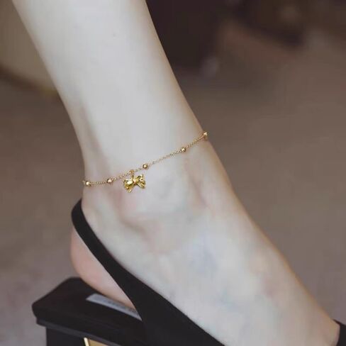 سوار كاحل بفيونكة ذهبية من Canboer، خلخال بسلسلة ذهبية أنيقة قابل للتعديل، مجوهرات للقدم على الشاطئ للنساء والفتيات in Kuwait