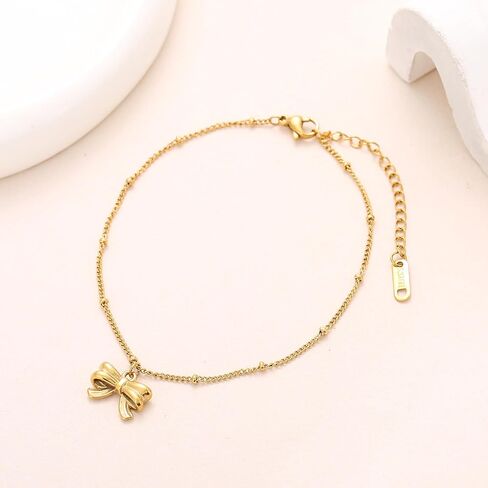 سوار كاحل بفيونكة ذهبية من Canboer، خلخال بسلسلة ذهبية أنيقة قابل للتعديل، مجوهرات للقدم على الشاطئ للنساء والفتيات in Kuwait