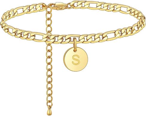FOSIR 18K Gold Plated Stainless Steel Figaro Chain Anklet for Women Girls, Initial Ankle Bracelets in Kuwait