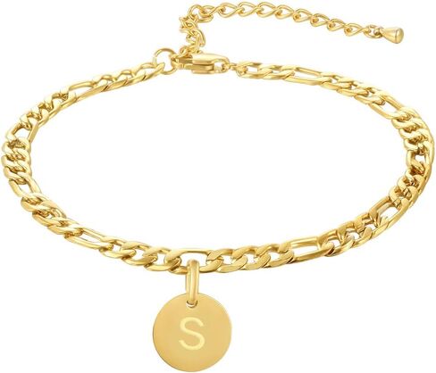 FOSIR 18K Gold Plated Stainless Steel Figaro Chain Anklet for Women Girls, Initial Ankle Bracelets in Kuwait