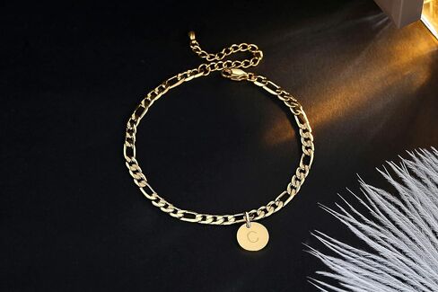 FOSIR 18K Gold Plated Stainless Steel Figaro Chain Anklet for Women Girls, Initial Ankle Bracelets in Kuwait