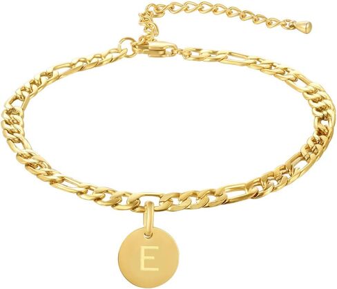 FOSIR 18K Gold Plated Stainless Steel Figaro Chain Anklet for Women Girls, Initial Ankle Bracelets in Kuwait