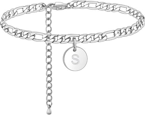 FOSIR 18K Gold Plated Stainless Steel Figaro Chain Anklet for Women Girls, Initial Ankle Bracelets in Kuwait