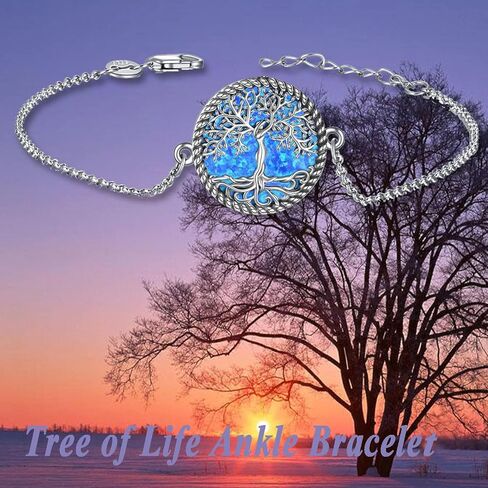 ONEFINITY Tree of Life Anklet Sterling Silver Abalone Shell/Blue Opal/Crystal Tree of Life Ankle Bracelet Tree Jewelry for Women Girls Gifts in Saudi Arabia