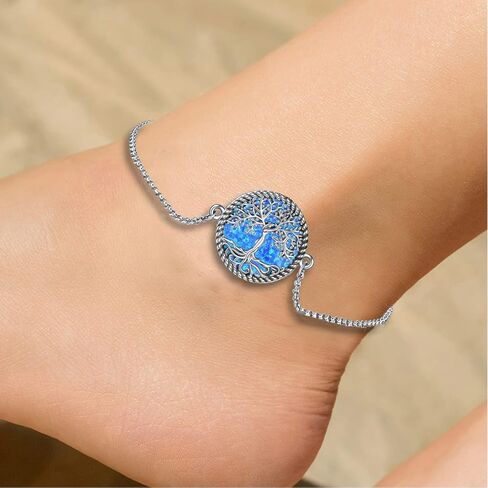 ONEFINITY Tree of Life Anklet Sterling Silver Abalone Shell/Blue Opal/Crystal Tree of Life Ankle Bracelet Tree Jewelry for Women Girls Gifts in Saudi Arabia