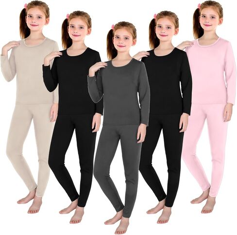 Silkfly 5 Set Thermal Underwear Soft Fleece Lined Long Underwear Kids Base Layer Top Bottom Warm Set for Winter Skiing in Saudi Arabia