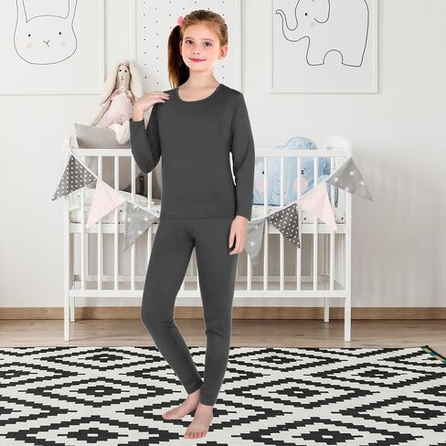 Silkfly 5 Set Thermal Underwear Soft Fleece Lined Long Underwear Kids Base Layer Top Bottom Warm Set for Winter Skiing in Saudi Arabia