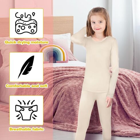 Silkfly 5 Set Thermal Underwear Soft Fleece Lined Long Underwear Kids Base Layer Top Bottom Warm Set for Winter Skiing in Saudi Arabia