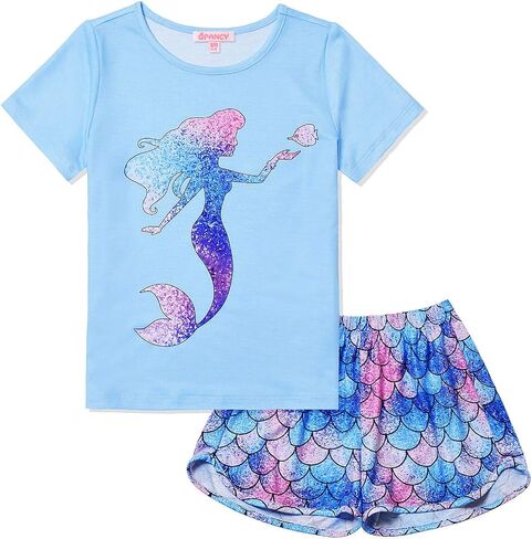 QPANCY Summer Pajamas for Girls Pjs Sets Short Sleeve Summer Sleep Night Shirt Clothes in Kuwait