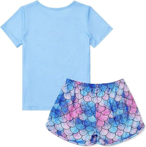 QPANCY Summer Pajamas for Girls Pjs Sets Short Sleeve Summer Sleep Night Shirt Clothes in Kuwait