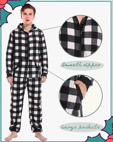 Dodheah Unisex Adult Onesie Women Men Pajamas Zipper Jumpsuit Hooded One Piece Sleepwear Family Christmas Costume in Saudi Arabia
