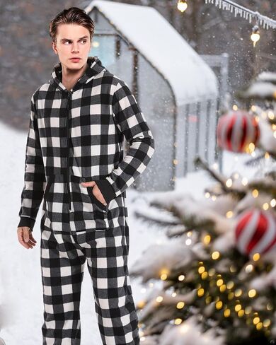 Dodheah Unisex Adult Onesie Women Men Pajamas Zipper Jumpsuit Hooded One Piece Sleepwear Family Christmas Costume in Saudi Arabia