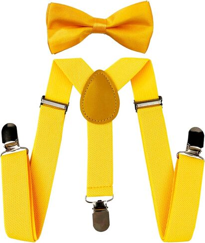 Child Kids Suspenders Bowtie Set Adjustable Elastic Y-Back Design with Strong Metal Clips for Boys and Girls in Saudi Arabia