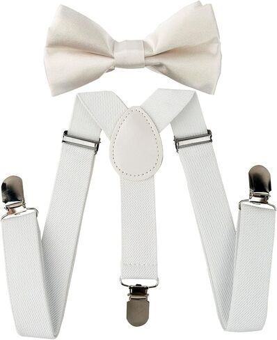 Child Kids Suspenders Bowtie Set Adjustable Elastic Y-Back Design with Strong Metal Clips for Boys and Girls in Saudi Arabia