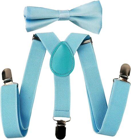 Child Kids Suspenders Bowtie Set Adjustable Elastic Y-Back Design with Strong Metal Clips for Boys and Girls in Saudi Arabia