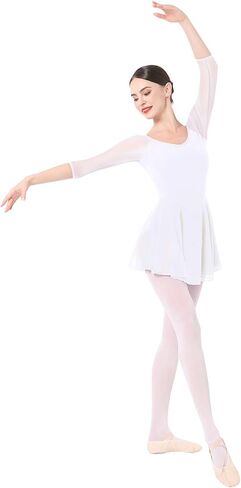 IBAKOM Ballet Leotards Dress for Women 3/4 Mesh Sleeve V Neck Scoop Back Gymnastics Leotard Plus Size Ballerina Dance Leotard in Saudi Arabia