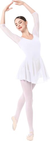 IBAKOM Ballet Leotards Dress for Women 3/4 Mesh Sleeve V Neck Scoop Back Gymnastics Leotard Plus Size Ballerina Dance Leotard in Saudi Arabia