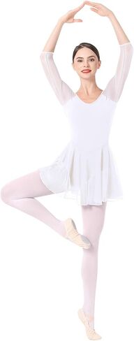 IBAKOM Ballet Leotards Dress for Women 3/4 Mesh Sleeve V Neck Scoop Back Gymnastics Leotard Plus Size Ballerina Dance Leotard in Saudi Arabia