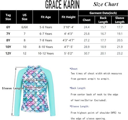 GRACE KARIN ملابس سباحة للفتيات Tankini Rash Guard كم طويل 4 قطع ثوب سباحة 5-12 سنة in Saudi Arabia