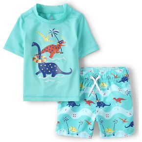 The Children's Place Boys' and Toddler Short Sleeve Rashguard Swimsuit, 2 Piece Set in Kuwait