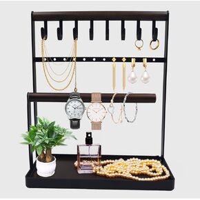 Sanshaoye Jewelry Organizer Stand Christmas Gifts for Women, 3-Tier Necklace Bracelet Holder Earrings Rings Jewelry Tower Display for Home and Store Display - Black