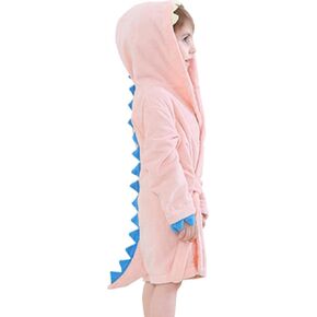Maleroads Little Boy Girl Cotton Towel Bathrobe Cartoon Dinosaur Hooded Bath Robe 1-6Y