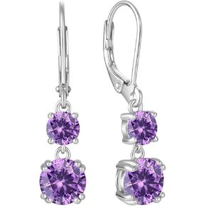 PYNZY Halo Round Birthstone Earrings for Women, 925 Sterling Silver Dangle Earrings with Leverback for Jewelry Gifts