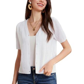 GRACE KARIN Women Short Sleeve Cropped Cardigan Crochet Knit Lightweight Button Down V Neck Bolero Sweater Top 2024 in Kuwait