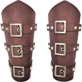 Long tiantian 2Pcs PU Leather Belt Buckle Arm Bracers, Knight Retro Renaissance Arm Guards,Wristband Medieval Bracers