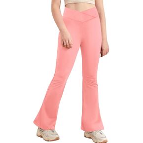 viehunt Girls Crossover High Waisted Flare Leggings Bootcut Solid Full Length Cute Yoga Pants in Kuwait