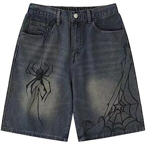 POHADON Y2K Blue Denim Shorts Summer Casual Loose Straight Leg Unisex Baggy Jeans Shorts Jorts Grunge Harajuku Streetwear in Kuwait
