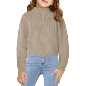 Haloumoning Girls Mock Neck Sweaters Kids Fall Fashion Long Batwing Sleeve Rib Knit Pullover Clothes 5-14 Years in Kuwait