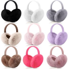 Liitrsh 9 Pcs Winter Ear Muffs Faux Fur Ear Warmers Soft Furry Ear Covers Foldable Warm Earmuffs for Women Cold Weather Outdoor in Kuwait