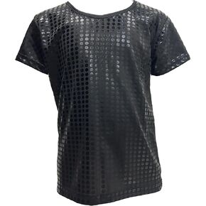 DRHOM Kids Boys Girls Sparkly Metallic Shiny T-Shirt Short Sleeves Loose Hip Hop Modern Dance Performance Tops in Kuwait