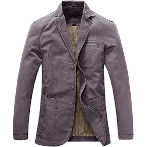 chouyatou Men's Casual Three-Button Stripe Lined Cotton Twill Suit Jacket