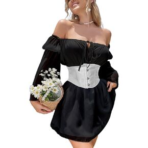 Sunidol Womens Two Piece Corset Dress Off Shoulder Bell Sleeve Party Vintage Cottagecore Fairy Dresses