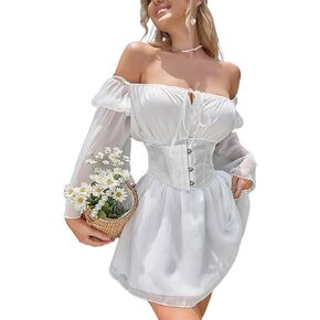 Sunidol Womens Two Piece Corset Dress Off Shoulder Bell Sleeve Party Vintage Cottagecore Fairy Dresses in Kuwait