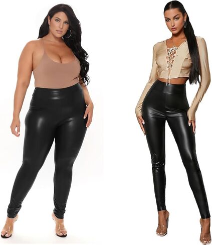 Buauty Women's Faux Leather Leggings Tummy Control, High Waist Pants Leggings Depot, PU Stretchy Pleather Pants Yoga Tights in Kuwait