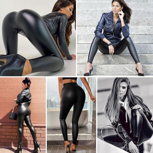 Buauty Women's Faux Leather Leggings Tummy Control, High Waist Pants Leggings Depot, PU Stretchy Pleather Pants Yoga Tights in Kuwait