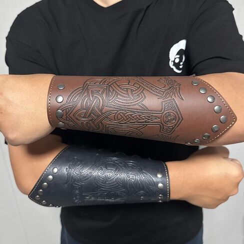 Jeilwiy Viking Bracers Medieval Leather Bracers Arm Armor Cuff Leather Gauntlet Wristband Punk Arm Guards for Men Women 2Pack in Kuwait