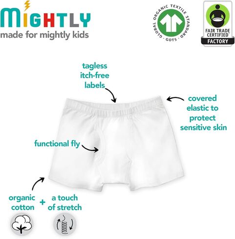 سراويل الملاكم Mightly Boys | طقم ملابس داخلية ناعمة من القطن العضوي للأطفال الصغار والصغار، سراويل داخلية مريحة، عبوات متعددة، 3 عبوات in Kuwait