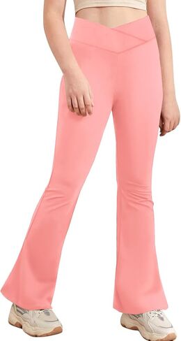 viehunt Girls Crossover High Waisted Flare Leggings Bootcut Solid Full Length Cute Yoga Pants in Kuwait