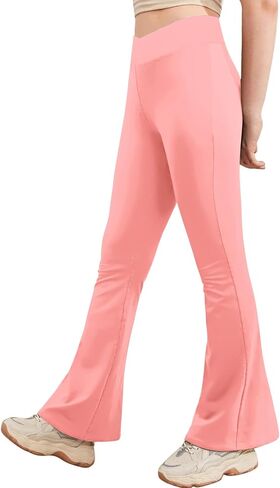 viehunt Girls Crossover High Waisted Flare Leggings Bootcut Solid Full Length Cute Yoga Pants in Kuwait
