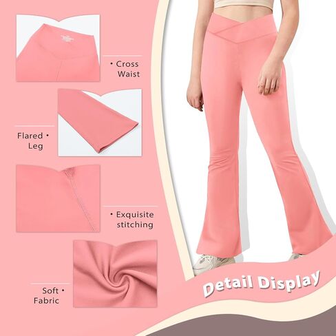 viehunt Girls Crossover High Waisted Flare Leggings Bootcut Solid Full Length Cute Yoga Pants in Kuwait