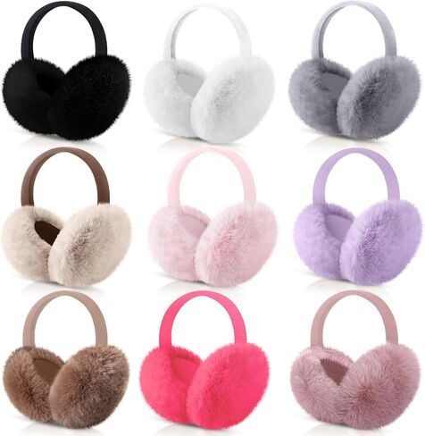 Liitrsh 9 Pcs Winter Ear Muffs Faux Fur Ear Warmers Soft Furry Ear Covers Foldable Warm Earmuffs for Women Cold Weather Outdoor in Kuwait