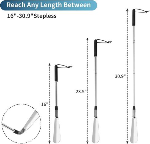 Nobityop Shoe Horn Adjustable Length, Sturdy Stainless Steel, Comfortable Grip, Ideal for Those Who Can't Bend Long Handle Shoe Horn in Saudi Arabia