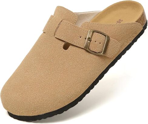 PLMOKN بوسطن قباقيب للنساء والرجال من جلد الغزال منصة التخليص البغال الانزلاق على أحذية للحديقة نعال مضادة للانزلاق in Kuwait